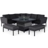 Maze Lounge Outdoor Fabric Pulse Charcoal Deluxe Square Corner Dining Set with Fire Pit Table