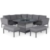 Maze Lounge Outdoor Fabric Pulse Flanelle Deluxe Square Corner Dining Set with Fire Pit Table