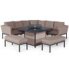 Maze Lounge Outdoor Fabric Pulse Taupe Deluxe Square Corner Dining Set with Fire Pit Table