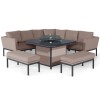 Maze Lounge Outdoor Fabric Pulse TaupeÂ Deluxe Square Corner Dining Set with Fire Pit Table