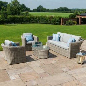 Maze Rattan Garden Furniture Oxford 3 Seat Sofa Set with Firepit Coffee Table Maze Rattan Garden Furniture Oxford 3 Seat Sofa Set with Firepit Coffee Table