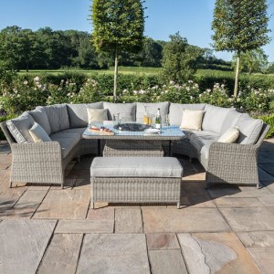 Maze Rattan Garden Furniture Oxford Royal U Shaped Sofa Dining Set with Fire Pit Maze Rattan Garden Furniture Oxford Royal U Shaped Sofa Dining Set with Fire Pit