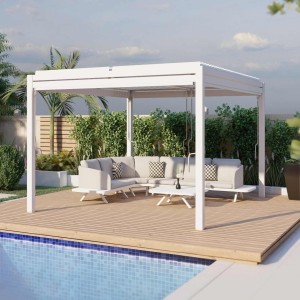 Maze Lounge Outdoor Furniture White 3m Square Aluminium Pergola with 4 Drop Sides
