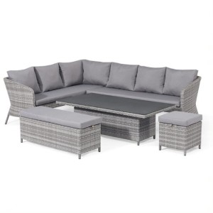 Maze Rattan Garden Furniture Santorini Grey Rectangular Corner Dining Set with Rising Table Maze Rattan Garden Furniture Santorini Grey Rectangular Corner Dining Set with Rising Table