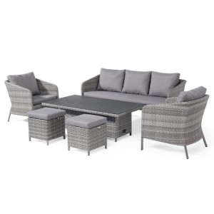 Maze Rattan Garden Furniture Santorini 3 Seat Sofa Dining Set with Rising Table Maze Rattan Garden Furniture Santorini 3 Seat Sofa Dining Set with Rising Table