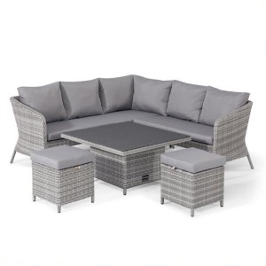 Maze Rattan Garden Furniture Santorini Grey Square Corner Dining Set with Rising Table Maze Rattan Garden Furniture Santorini Grey Square Corner Dining Set with Rising Table