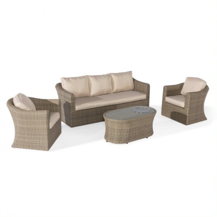 Maze Rattan Garden Furniture Winchester 3 Seat Sofa Set with Firepit Coffee Table