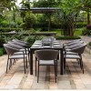 Maze Lounge Outdoor Fabric Pebble Flanelle 8 Seat Rectangular Fire Pit Dining Set