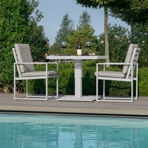 Maze Lounge Outdoor Furniture Amalfi White 3 Piece Bistro Set with Rising Table Maze Lounge Outdoor Furniture Amalfi White 3 Piece Bistro Set with Rising Table