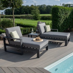 Maze Lounge Outdoor Amalfi Aluminium Grey Double Sunlounger with Side Table Maze Lounge Outdoor Amalfi Aluminium Grey Double Sunlounger with Side Table