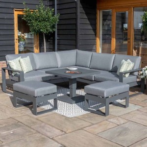 Maze Lounge Outdoor Amalfi Aluminium Grey Small Corner Dining with Square Rising Table and Footstools Maze Lounge Outdoor Amalfi Aluminium Grey Small Corner Dining with Square Rising Table and Footstools