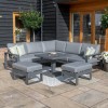 Maze Lounge Outdoor Amalfi Aluminium Grey Small Corner Dining with Square Rising Table and Footstools