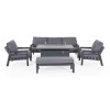 Maze Lounge Outdoor New York Aluminium Grey 3 Seat Sofa Dining Set with Fire Pit Table