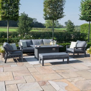 Maze Lounge Outdoor Fabric New York Grey 3 Seat Sofa Dining Set with Fire Pit Table ALU-NY-403510-FP Maze Lounge Outdoor New York Aluminium Grey 3 Seat Sofa Dining Set with Fire Pit Table