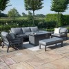 Maze Lounge Outdoor New York Aluminium Grey 3 Seat Sofa Dining Set with Fire Pit Table