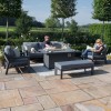 Maze Lounge Outdoor New York Aluminium Grey 3 Seat Sofa Dining Set with Fire Pit Table