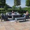 Maze Lounge Outdoor New York Aluminium Grey 3 Seat Sofa Dining Set with Fire Pit Table