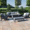 Maze Lounge Outdoor New York Aluminium Grey 3 Seat Sofa Dining Set with Fire Pit Table