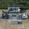 Maze Lounge Outdoor New York Aluminium Grey 3 Seat Sofa Dining Set with Fire Pit Table