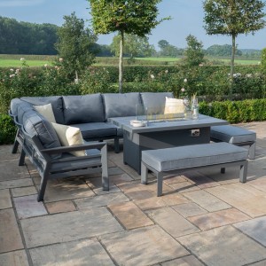 Maze Lounge Outdoor Furniture New York Grey Corner Dining Set With Fire Pit Table