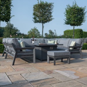 Maze Lounge Outdoor Furniture New York Grey U-shaped Sofa Set With Fire Pit Table