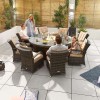 Nova Garden Furniture Olivia Brown Rattan 8 Seat Round Dining Set with Fire Pit