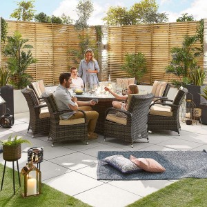Nova Garden Furniture Olivia Brown Rattan 8 Seat Round Dining Set with Fire Pit Nova Garden Furniture Olivia Brown Rattan 8 Seat Round Dining Set with Fire Pit