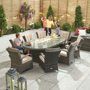 Nova Garden Furniture Olivia Brown Oval 8 Seat Dining set With Fire Pit Nova Garden Furniture Olivia Brown Oval 8 Seat Dining set With Fire Pit