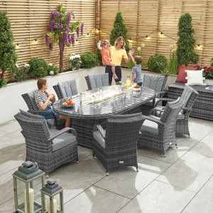 Nova Garden Furniture Olivia Grey Oval 8 Seat Dining set With Fire Pit Nova Garden Furniture Olivia Grey Oval 8 Seat Dining set With Fire Pit
