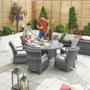 Nova Garden Furniture Olivia Grey Rattan 6 Seat Round Dining Set with Ice Bucket Nova Garden Furniture Olivia Grey Rattan 6 Seat Round Dining Set with Ice Bucket