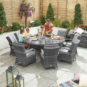 Nova Garden Furniture Olivia Grey Round 8 Seat Dining set With Ice Bucket Nova Garden Furniture Olivia Grey Round 8 Seat Dining set With Ice Bucket