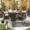 Nova Garden Furniture Olivia Brown Round 6 Seat 1.5m Dining Set With Fire Pit