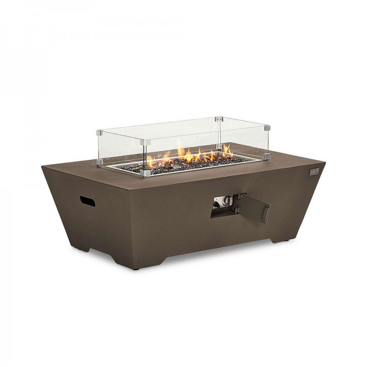 Nova Garden Furniture Neptune Coffee Rectangular Gas Fire Pit With Wind Guard And Cover