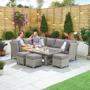 Nova Garden Furniture Ciara White Wash Left Hand Corner Dining Set with Rising Table Nova Garden Furniture Ciara White Wash Left Hand Corner Dining Set with Rising Table
