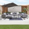 Nova Outdoor Fabric Light Grey Eden Corner Sofa Set with Chairs & Stool