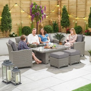 Nova Garden Furniture Ciara White Wash Rattan 3 Seater Sofa Dining Set with Rising Table Nova Garden Furniture Ciara White Wash Rattan 3 Seater Sofa Dining Set with Rising Table