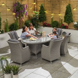 Nova Garden Furniture Thalia White Wash Rattan 6 Seat Oval Dining Set with Ice Bucket