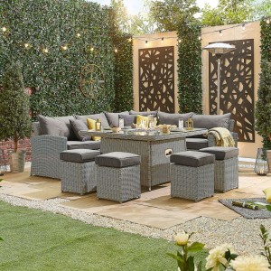 Nova Garden Furniture Deluxe Ciara White Wash Rattan Corner Dining Set with Fire Pit Table Nova Garden Furniture Deluxe Ciara White Wash Rattan Corner Dining Set with Fire Pit Table