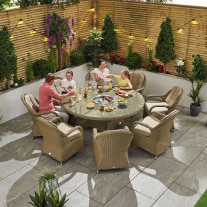 Nova Garden Furniture Leeanna Willow Rattan 8 Seat Round Dining Set with Ice Bucket