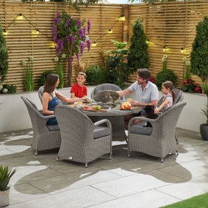 Nova Garden Furniture Leeanna White Wash Rattan 6 Seat Round Dining Set with Ice Bucket Nova Garden Furniture Leeanna White Wash Rattan 6 Seat Round Dining Set with Ice Bucket