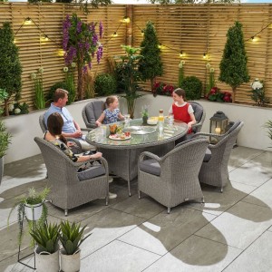 Nova Garden Furniture Leeanna White Wash Rattan 6 Seat Oval Dining Set with Ice Bucket