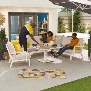 Nova Garden Furniture Vogue White Frame Corner Dining Sofa Set with Rising Table and Lounge Chair Nova Garden Furniture Vogue White Frame Corner Dining Sofa Set with Rising Table and Lounge Chair
