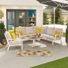 Nova Garden Furniture Vogue White Frame Corner Dining Sofa Set with Rising Table and Lounge Chair