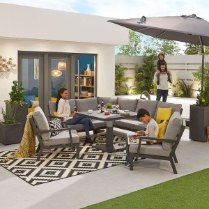 Nova Garden Furniture Vogue Grey Aluminium Corner Dining Sofa Set with Rising Table and 2 Lounge Chairs Nova Garden Furniture Vogue Grey Aluminium Corner Dining Sofa Set with Rising Table and 2 Lounge Chairs