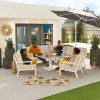 Nova Garden Furniture Vogue White Frame Corner Dining Sofa Set with Rising Table and 2 Lounge Chairs