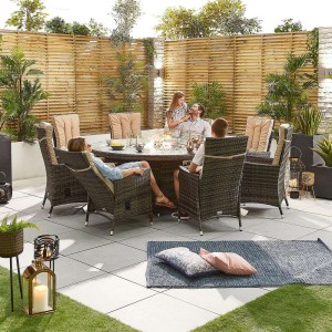 Nova Garden Furniture Ruxley Brown Rattan 8 Seat 1.8m Round Dining Set with Fire Pit Nova Garden Furniture Ruxley Brown Rattan 8 Seat 1.8m Round Dining Set with Fire Pit