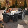 Nova Garden Furniture Sienna Grey 8 Seat 2m x 1.2m Oval Dining Set With Fire Pit