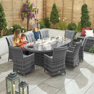 Nova Garden Furniture Sienna Grey 8 Seat 2m x 1.2m Oval Dining Set With Fire Pit Nova Garden Furniture Sienna Grey 8 Seat 2m x 1.2m Oval Dining Set With Fire Pit