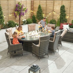 Nova Garden Furniture Ruxley Brown 8 Seat  2m x 1.2m Oval Dining Set With Fire Pit Nova Garden Furniture Ruxley Brown 8 Seat  2m x 1.2m Oval Dining Set With Fire Pit
