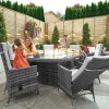 Nova Garden Furniture Ruxley Grey 8 Seat  2m x 1.2m Oval Dining Set With Fire Pit